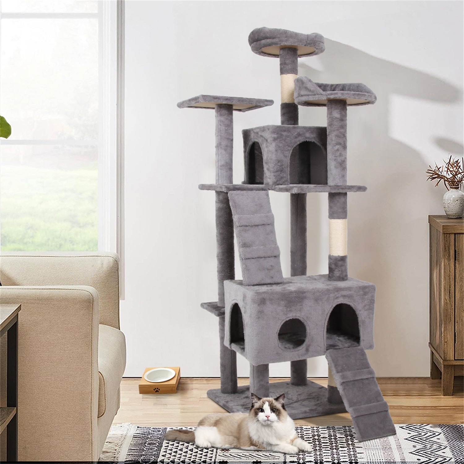 Pefilos 63" Cat Tree Tower for Indoor Cats, Stable Cute Sisal Cat Condo for Multiple Cats, Cat Climb Holder, Gray Pefilos 63" Cat Tree Tower for Indoor Cats, Stable Cute Sisal Cat Condo for Multiple Cats, Cat Climb Holder, Gray