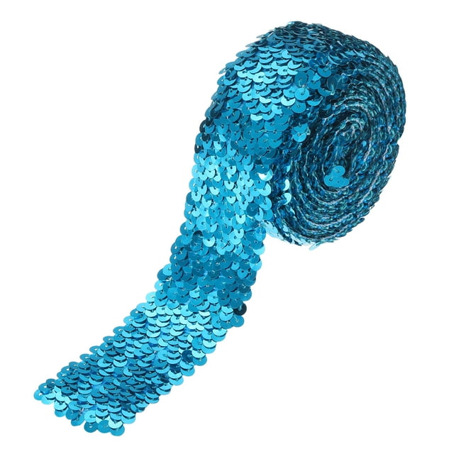 3.5 Yards 2 Inch Elastic Sequins Trim 5 Row Flat Sequin Strip Paillette Sequins Fabric Ribbon for Crafts DIY Sequin Fringe Sewing Lake Blue