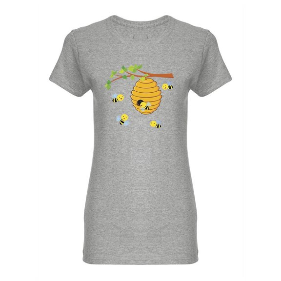 Busy Bees Around Hive Shaped T-Shirt Women -Image by Shutterstock, Female x-Large