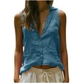 thumbnail image 2 of Karight Womens Cotton Linen Cami Tops Summer Sleeveless Button Down Collared Blouse Casual Loose Work T Shirt with Pockets, 2 of 6