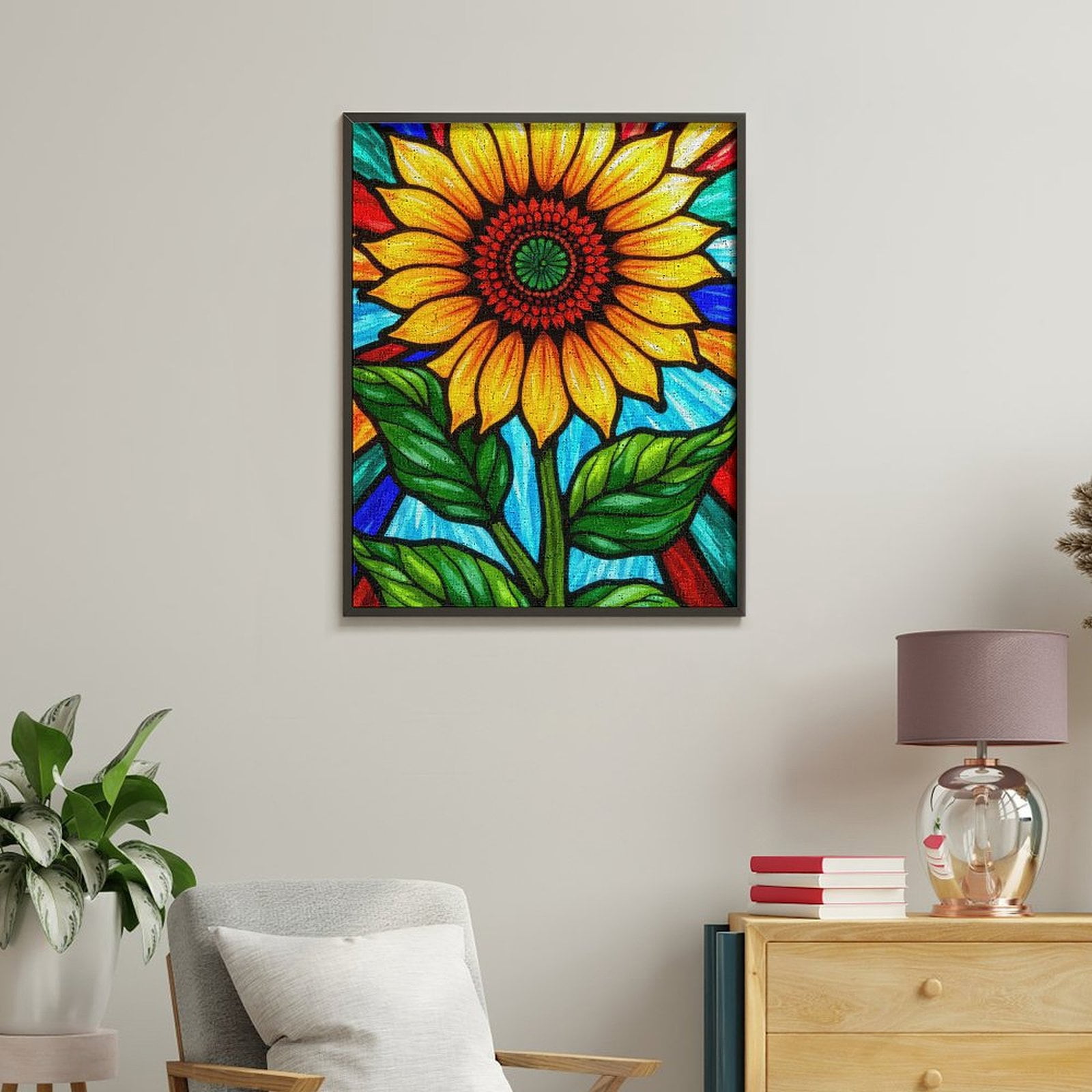 Paint by Numbers Kit for Adults, Sunflower Stained Glass Art Paint by Numbers, Easy Paint by Numbers Kit for Adults Beginner, DIY Adult Paint by Number Kits on Canvas, Home Decor