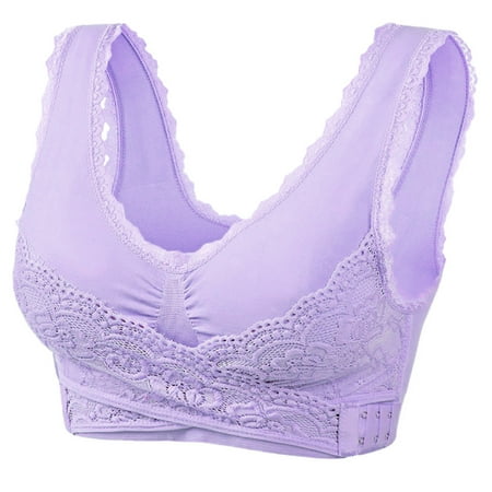 

REORIAFEE Women s Bras 3PC Embroidered Comfortable Breathable Bra Underwear No Rims Purple M