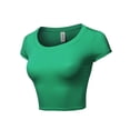 thumbnail image 2 of A2Y Women's Basic Solid Printed Scoop Neck Cap Sleeve Fitted Crop Rayon Top Tee Shirt Kelly Green M, 2 of 3