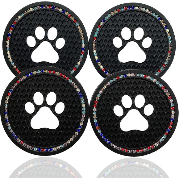 4 Pieces Crday Bling Car Cup Holders 7 Cm Silicone Rhinestone Bling Auto Cup Coaster