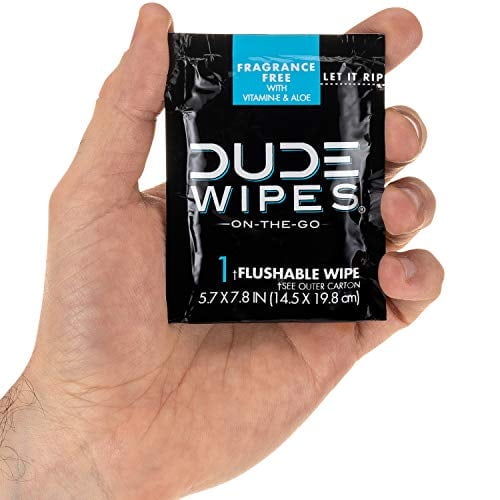 DUDE Wipes Flushable Wipes, Unscented with Vitamin-E & Aloe, 100% Biodegradable, Singles for Travel (2 Packs of 30 Individually Wrapped Wipes) "