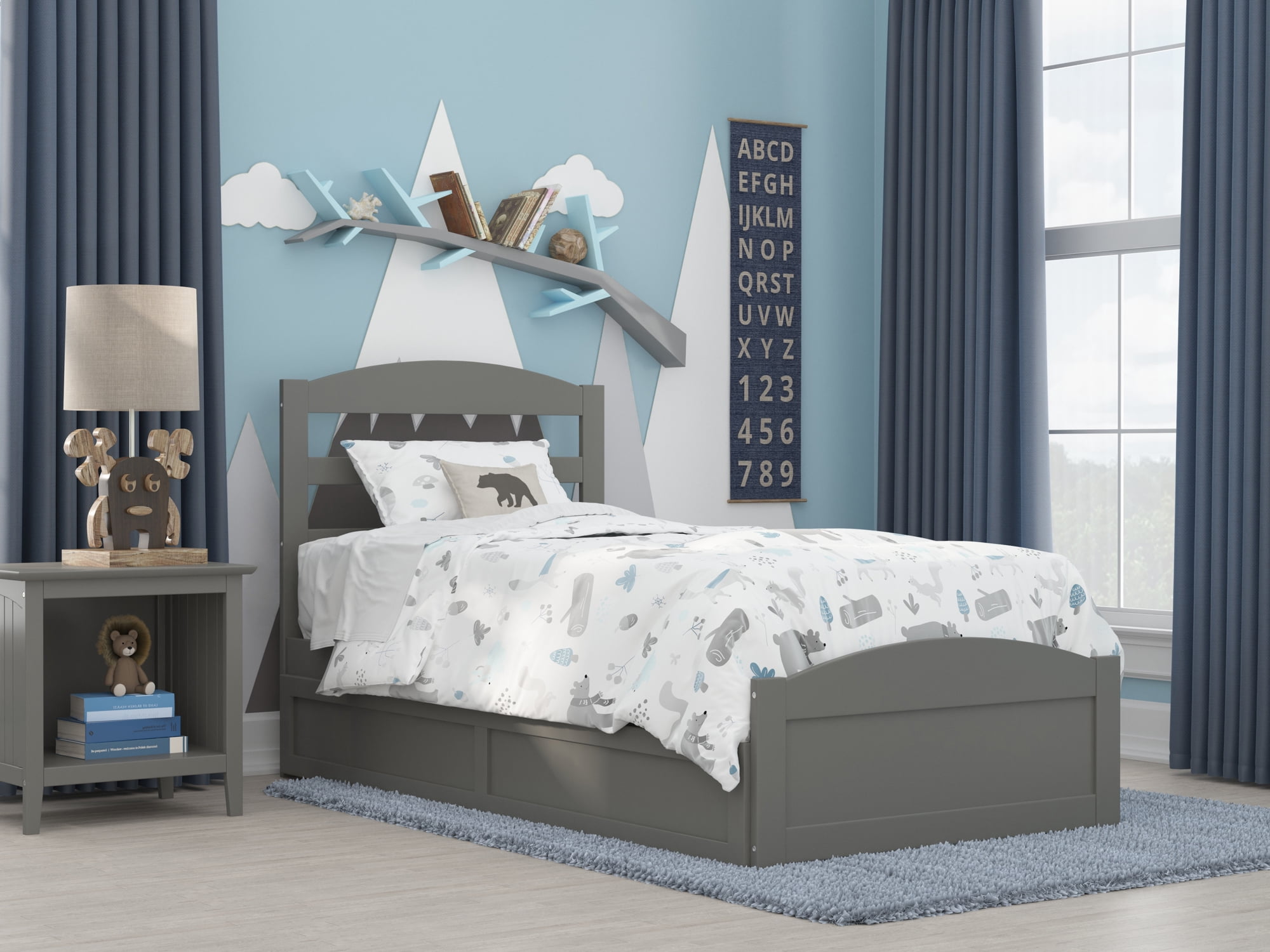 AFI Warren Twin Wood Platform Bed with Headboard Footboard & Twin Trundle, Grey