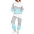 thumbnail image 5 of Girls Boys Hoodie and Sweatpants Color Block Fleece Sweatsuit 2 Piece Jogger Set Tracksuit Fall Winter Outfits New Vacation Clothing Set for Girls Light Blue 12-13 Years, 5 of 6