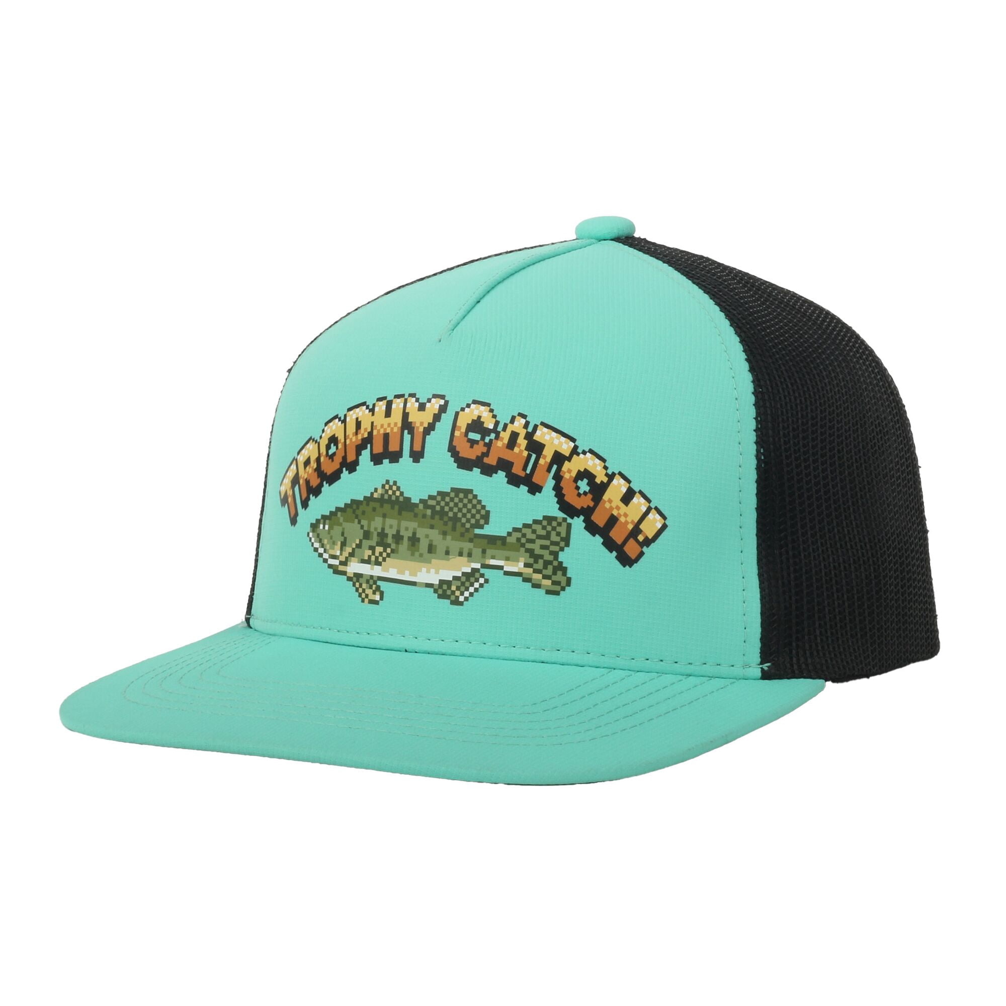 Youth Green/Black 5-Panel Fishing Cap – Structured Flat Bill Snapback, One Size