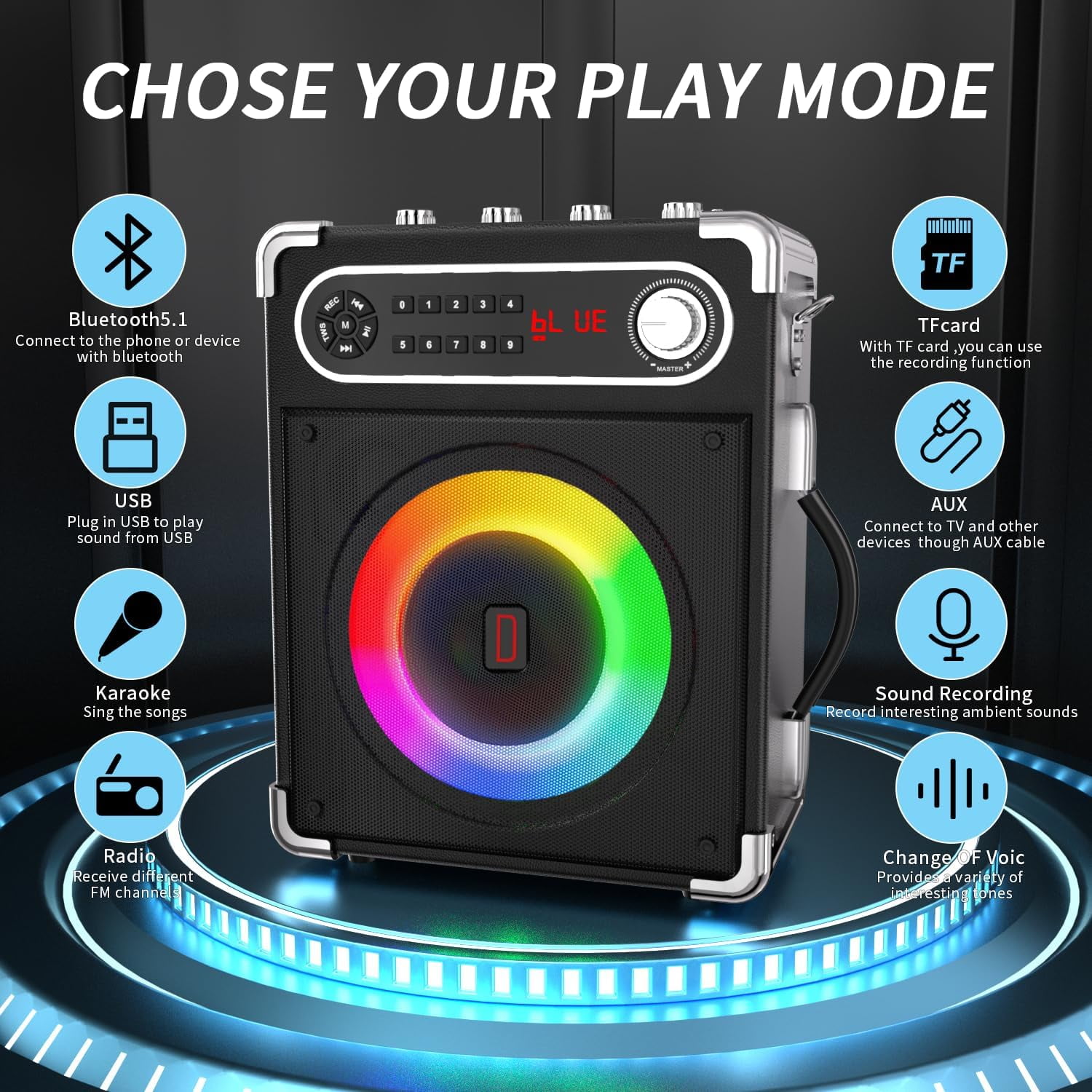 Rybozen Karaoke Machine with 2 Wireless Microphones, 2 Pieces