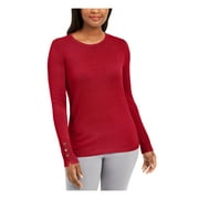 JM COLLECTION Womens Red Ribbed Long Sleeve Crew Neck Sweater Petites PXL