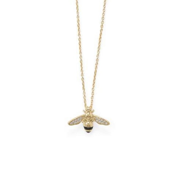 .925 Sterling Silver "BEE Mine!" 16" 2" 14 Karat Gold Plated Signity CZ Bee Women's Necklace/Pendant
