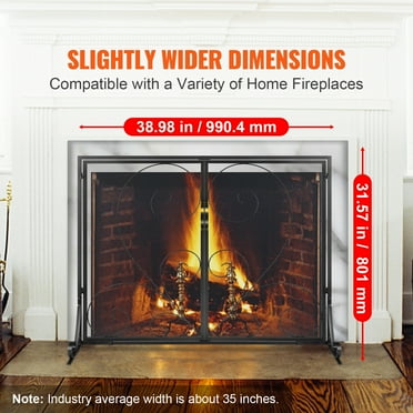 SKYSHALO Single Panel Fireplace Screen with Access Door, Durable Iron Mesh, 39"L x 31.6"H Protective Spark Guard, Easy Setup, Standalone Fire Barrier for Home Living Room Decoration, Classic Design