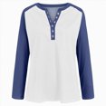 thumbnail image 4 of larppty Womens Long Sleeve Tops Color Block Button V Neck T Shirts Loose Fit Tunic Blouses (Sky Blue, M), 4 of 5