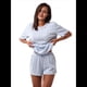 thumbnail image 2 of Conjunto de Pijama Informal Holgado con Ribete de Encaje para Mujer, 2 Piezas, Camiseta de Corta con Cuello Redondo y Pantalones Cortos, Azul Talla S, 2 of 10
