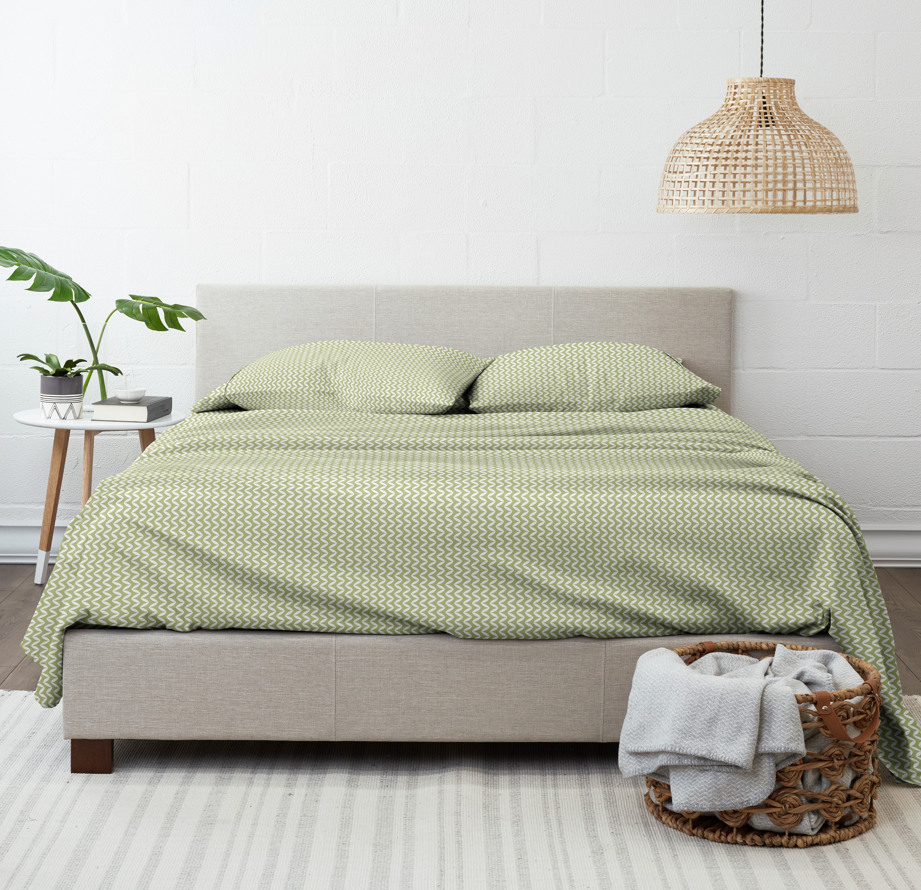 Noble Linens 3 Piece Pattern Microfiber Bed Sheets Set, Sage Puffed Chevron, Twin