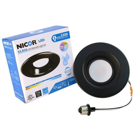 NICOR Lighting 5/6-Inch Dimmable 800-Lumen 3000K LED Downlight Retrofit Kit for Recessed Housings, Black Trim