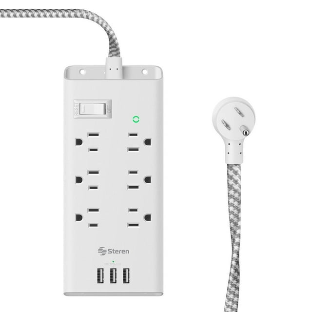 Multicontacto Steren 6 salidas horizontales triple cargador USB 905-455