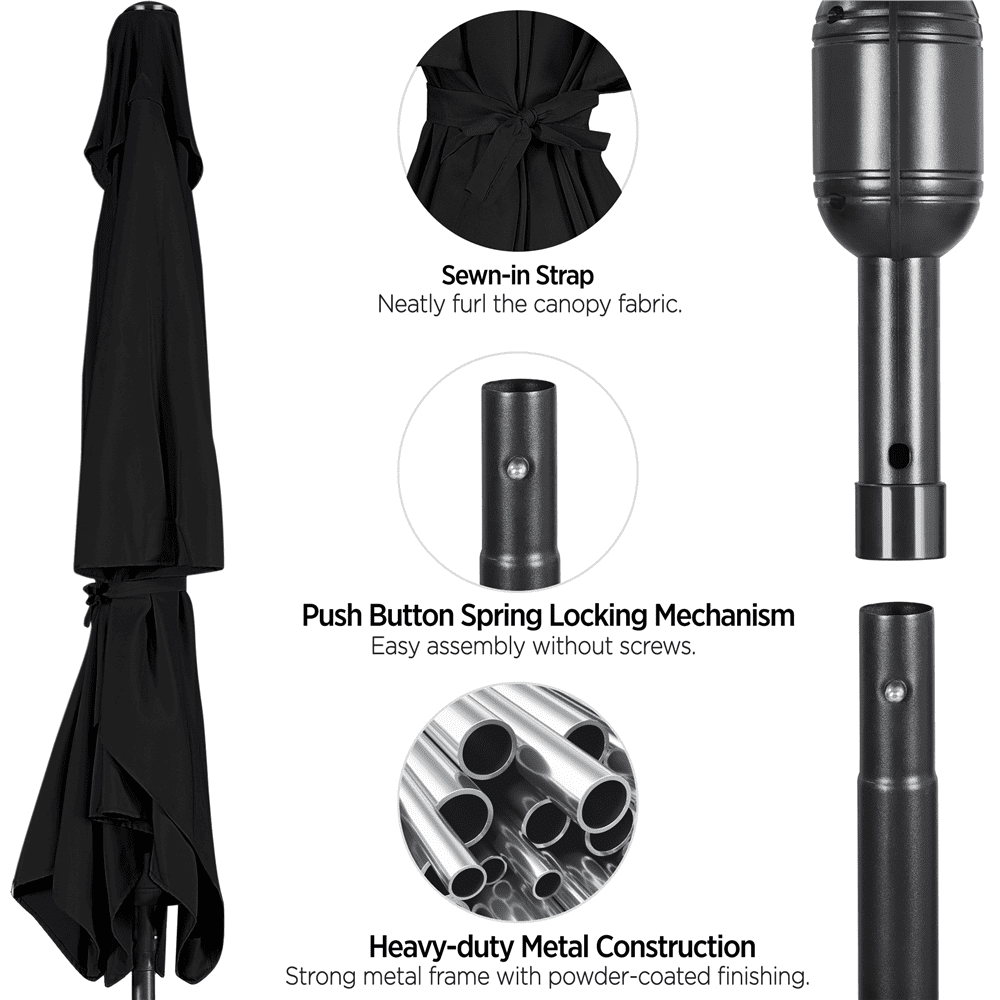 Renwick Outdoor Rectangular Patio Umbrella with Adjustable Canopy, Black