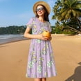 thumbnail image 4 of Naloa Hand drawn bunny Print Womens Summer A-Line Dress with Pockets,Short Sleeve Dresses,Flowy Beach Swing Dress for Vacation Travel, 4 of 6