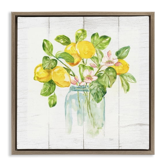 Stupell Industries Farmhouse Lemon Blossom Bouquet Brown Floating Frame Canvas Art, 18 x 18, by Nan