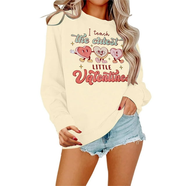 Valentines Day Sweatshirt: Teacher Sweatshirt Valentine Teach Long Sleeve Pullover Tops