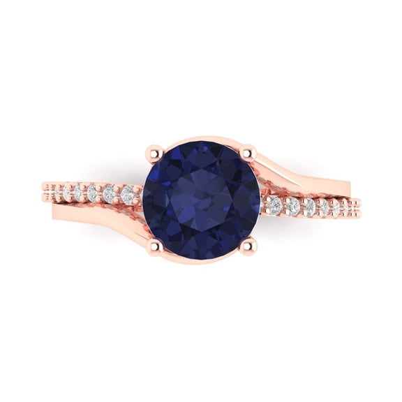 Solitaire with Accents Engagement Ring for Women - 1.71ct Simulated Blue Sapphire in 14K Rose Gold Promise Ring