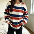 thumbnail image 5 of Tqcoqu Women's Striped Crew Neck Sweatshirt,Long Sleeve Drop Shoulder Loose Casual Pullover Top,2026 Trendy Clothes, 5 of 6