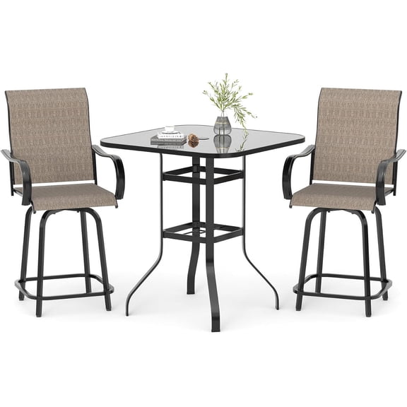 UDPATIO Outdoor Bar Height Set of 3, Patio Swivel High Back Bar Stools Chairs with Bar Table for Backyard, Lawn, Balcony and Pool