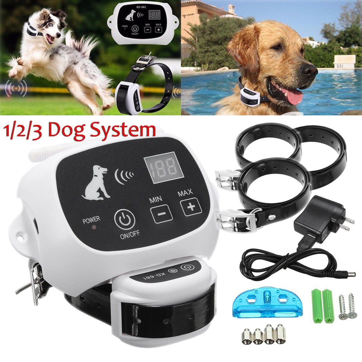 New 3 In 1 Wireless Electric Dog Pet Fence Containment System Transmitter Collar 