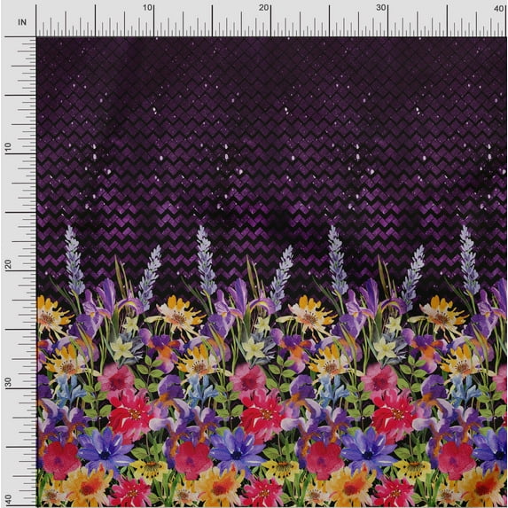 oneOone Cotton Poplin Fabric Chevron|Leaves & Floral Panel Printed Fabric 1 Yard 42 Inch Wide