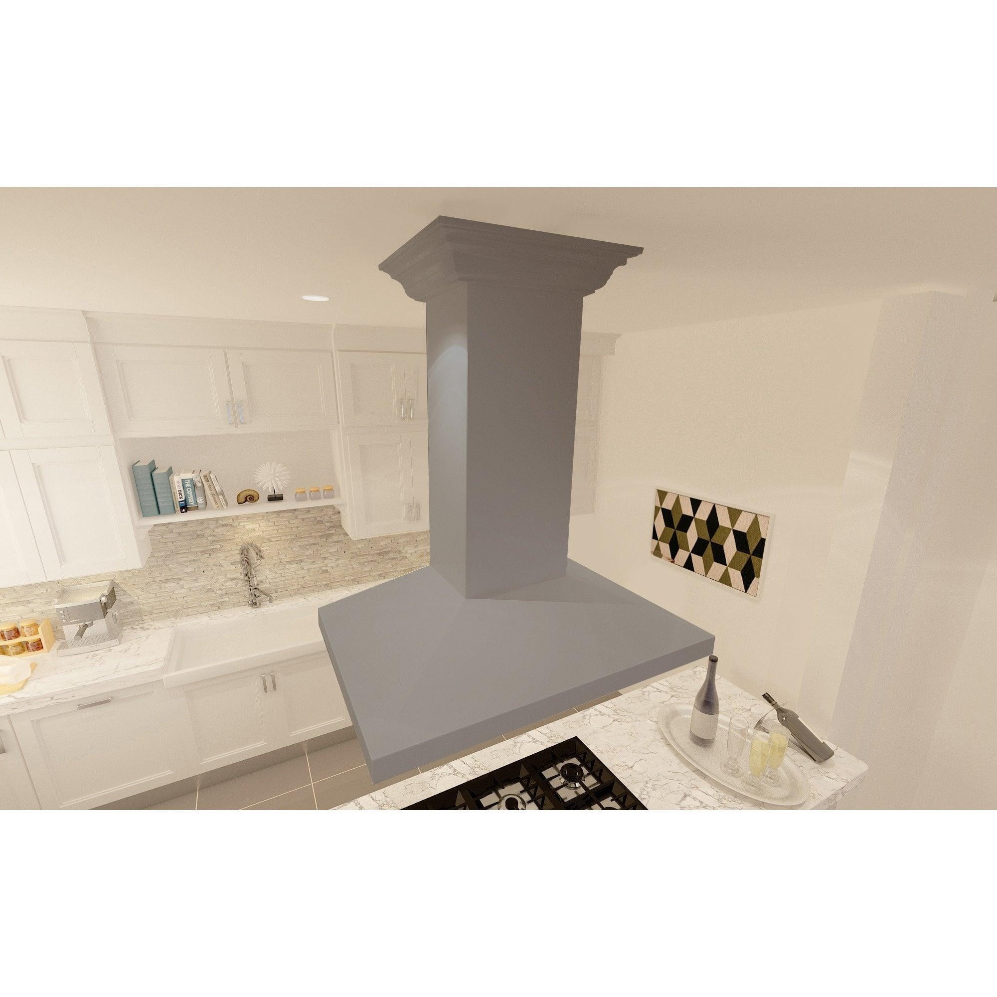 ZLINE 30 in. Wooden Island Mount Range Hood in Gray - Includes Motor