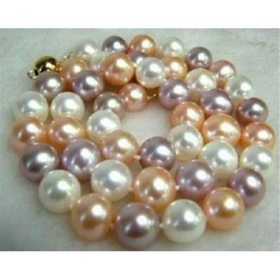 HOOUN Pretty 8mm South Sea Multi-Color Shell Pearl Round Beads Necklace 18" AAA