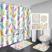 4 Pcs Easter Bunny Shower Curtain Sets 71 x 71 Inches Non Slip Rugs Toilet Lid Cover Bath Mat and 12 Hooks Easter Bathroom Shower Curtain for Bathroom Spring Decorations Farmhouse Home Decor