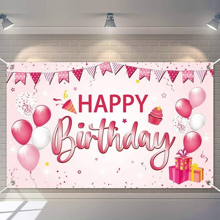 Pink Happy Birthday Banner Backdrop Large Happy Birthday Yard Sign Background  It's My Birthday Backdrop Baby Shower Party Indoor Outdoor Car Decorations  Supplies for Kids Girls Women | Walmart Canada