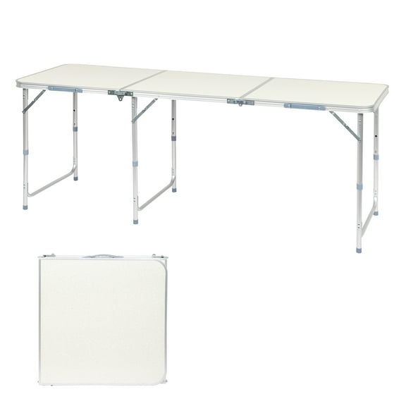 Ktaxon 6' Outdoor Portable Aluminum Camping Picnic Table, 3-Level Adjustable Height Metal Folding Dining Table, Use for Camping Party Wedding Garden Commercial Entertaining Events, White