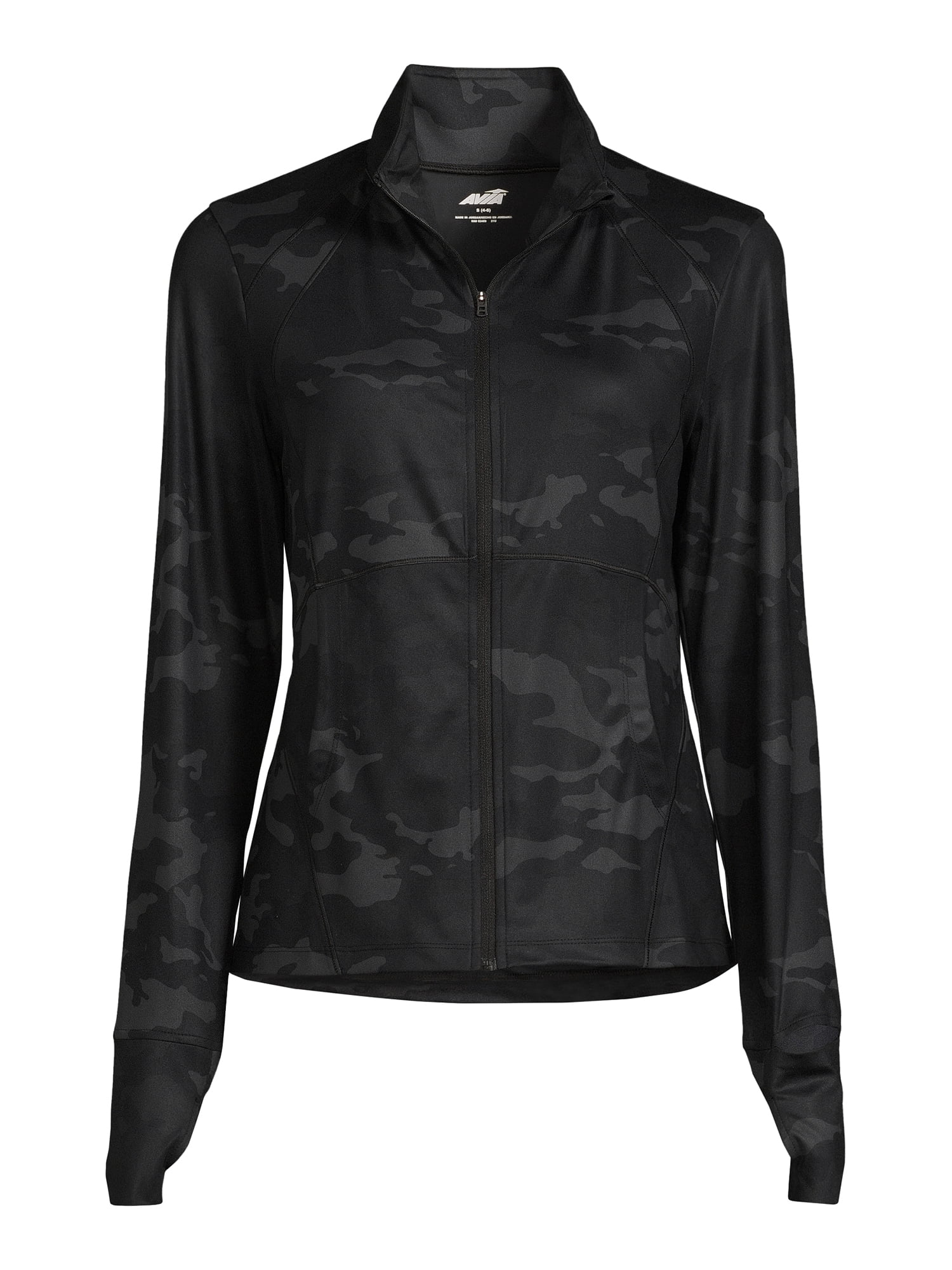 Avia Women's Active Full Zip Long Sleeve Jacket with Thumbholes and Sport Watch Opening