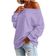 thumbnail image 4 of Staron Women's Off Shoulder Long Sleeve Tops Casual Loose Knitted Sweater Pullover Solid Color Comfy Winter Fall Spring Fashion Basic, Purple XL, 4 of 7