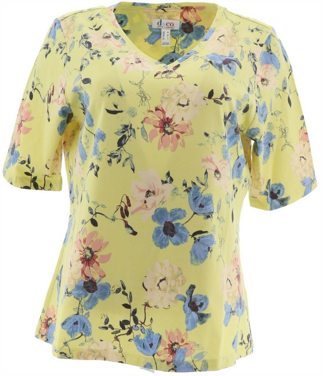 Denim& Co Printed Jersey VNeck ElbowSleeve Top Women's A351567