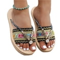 thumbnail image 3 of Women's Sandals 2026 Summer Comfort Boho Beaded Flat Thong Sandals Raffia Woven Open Toe Slides for Beach Vacation Outdoor Casual Wear,Black 36, 3 of 5