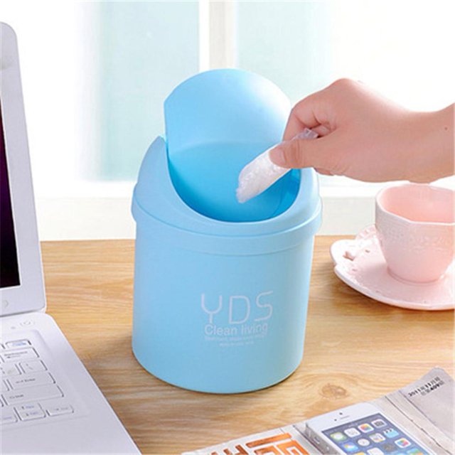 Tmvgtek Mini Papelera De Escritorio Para El Hogar, Cesta De Basura, Papelera De Mesa Con Tapa (Azul) Tmvgtek Para estrenar