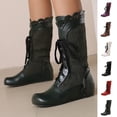 thumbnail image 1 of LOVZFMLL Bottes pour Femmes Mi-Mollet Bottes d'Hiver à Lacets Bout Rond Sangles Ajustables Talon Plat Mode Automne Hiver Bottes Chaussures, 1 of 9