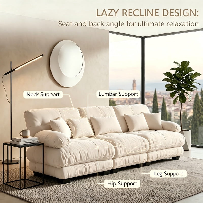 ANPPORT Cloud Couch Sleeper Sofa, Chenille Light Coffee 3-Seater Modular Sofa, 3 Lumbar pillows, 2 Pillows, Comfy Deep Seat Cloud Sofa, Convertible L-Shaped Floor Couch for Living Room