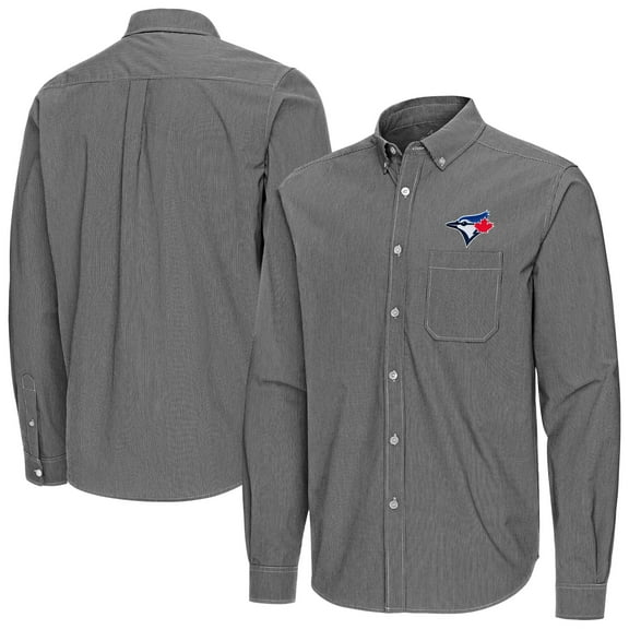 Men's Antigua Black Toronto Blue Jays Porter Woven Long Sleeve Button-Down Shirt