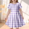 thumbnail image 2 of LUOGENLI Robe Mode pour Enfants à Carreaux Ajustée à Manches Courtes (6 14 Ans) Robe Maxi avec Short en Dessous Violet Pâle 8-9 Ans, 2 of 4
