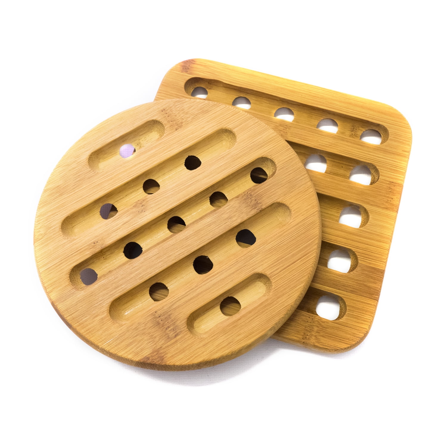 Home Basics 2 Piece Bamboo Round/Square Table Trivet Set