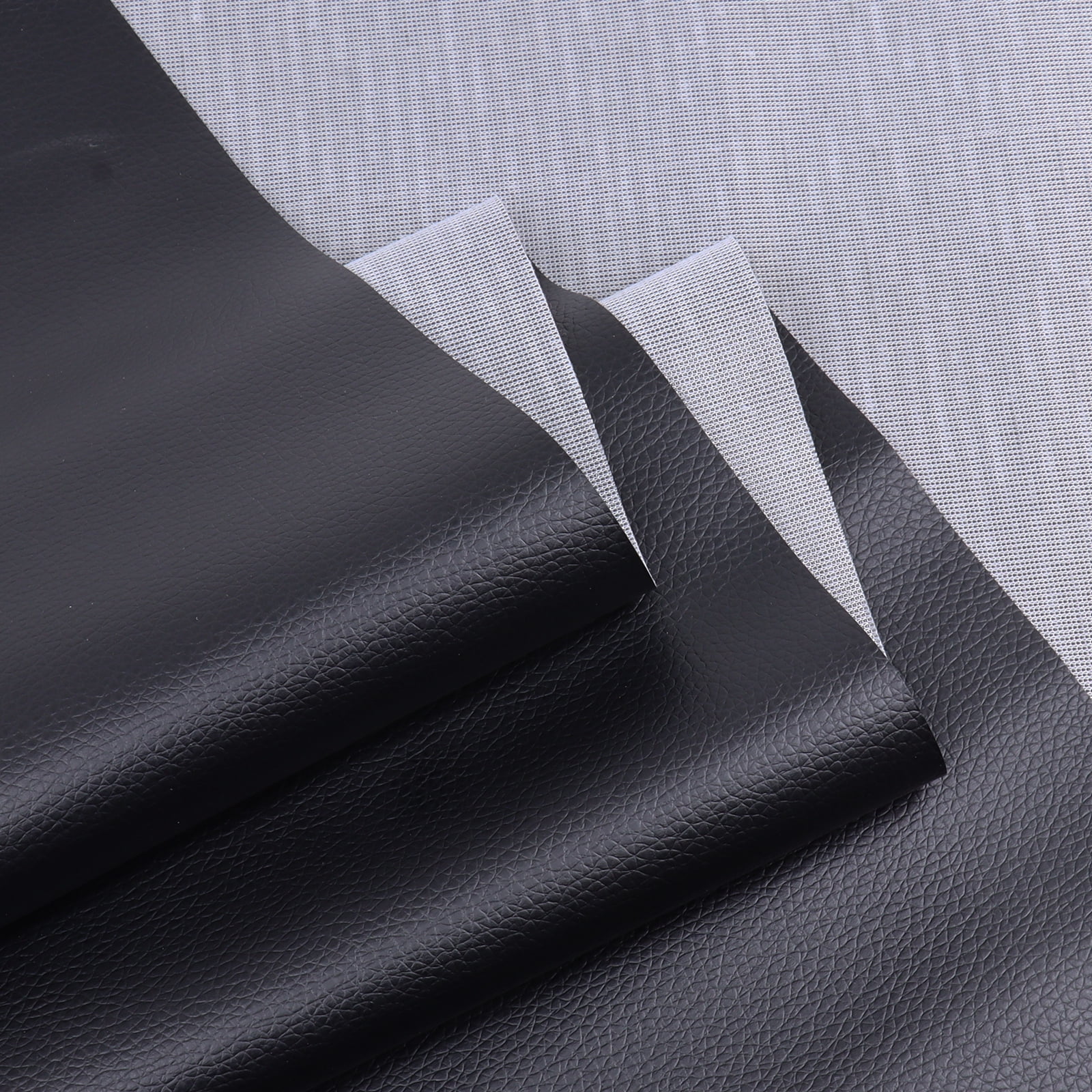 EdgeSeal Vinyl Synthetic Fabric Material Lichee Pattern Faux Leather Fabric By the Yard, Black 54" x 36"