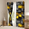 thumbnail image 3 of Manfei 3D Geometric Cubes Kitchen Curtains, Gray Yellow Checkered Black Out Curtains Pack of 2 (42x63 Each), 3 of 6