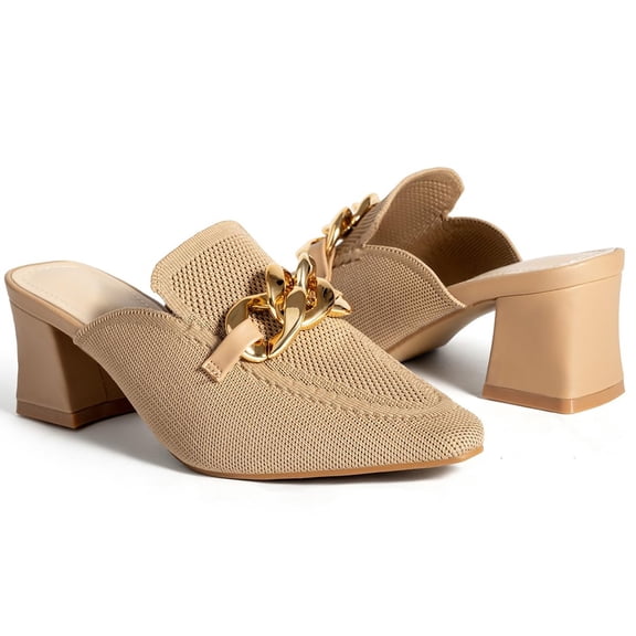 Heeled Mules for Women Closed Toe Heels Mules Knit Stretchy Pointed Toe Heels Sandals Comfortable On Dress Pumps Sandals Slides for Business and Daily Wear