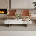 thumbnail image 5 of 51.2" Modern Coffee Table for Living Room, Rectangle Living Room Table Sintered Stone Tabletop with Gold Stainless Steel Legs, Center Table for Home Office, 5 of 5