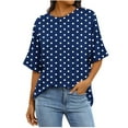 thumbnail image 3 of Bmawag Tops for Women Plus Size Short Sleeve Crew Neck Polka Dot Lightweight Tops Blouses Women's Spring Summer Casual Vacation Leisure Loungewear Navy XL, 3 of 8